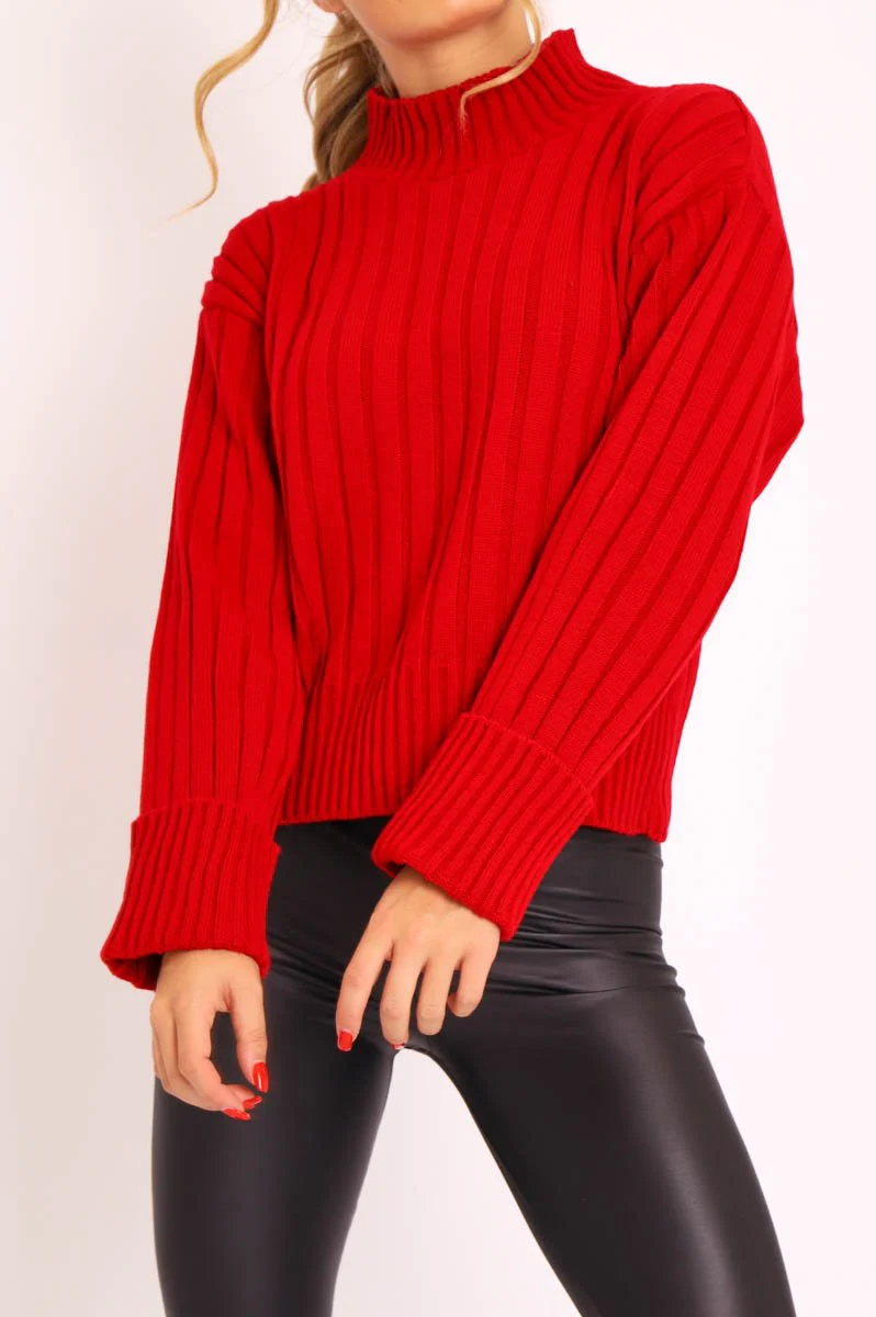 Red Knit High Neck Jumper - Jaelynn - Image 4