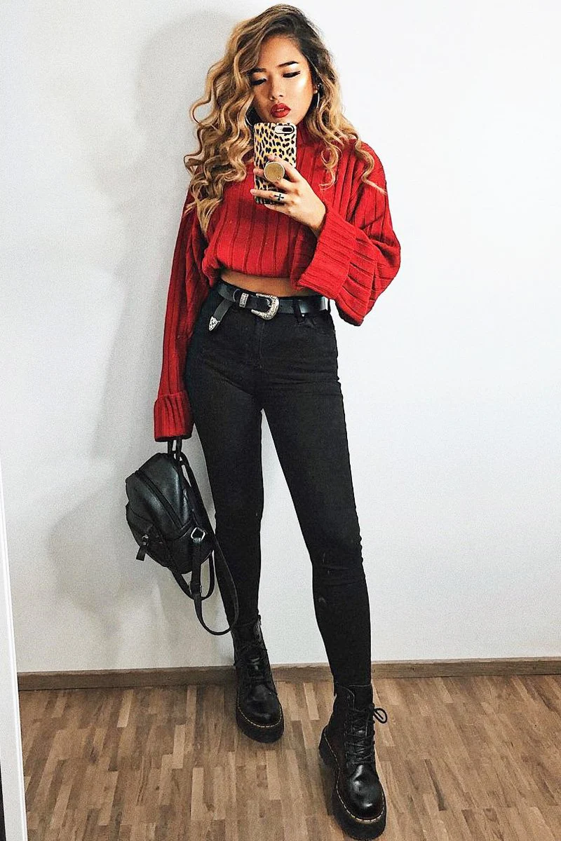 Red Knit High Neck Jumper - Jaelynn - Image 7