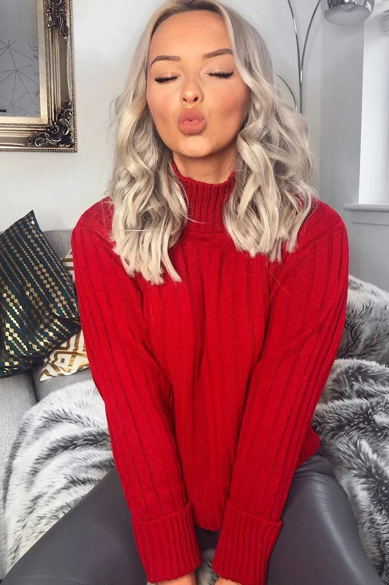 Red Knit High Neck Jumper - Jaelynn - Image 9