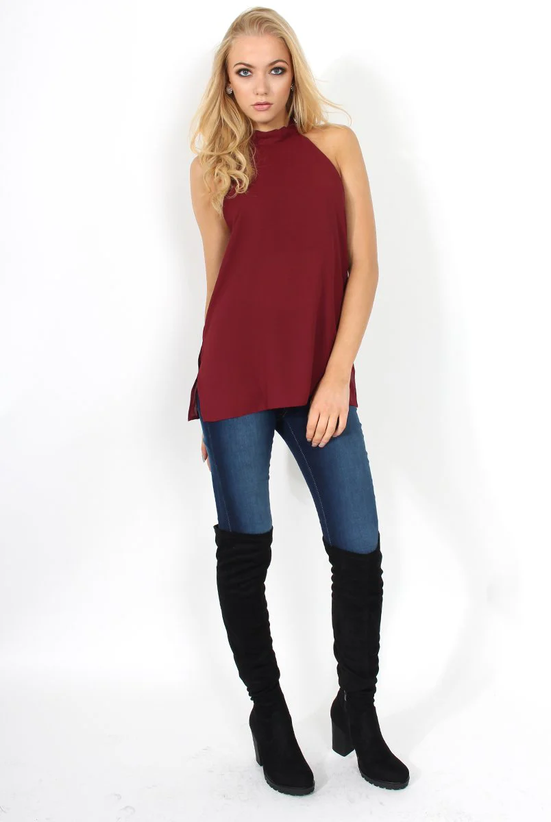 Sharon Wine Backless Halterneck Top - Image 3