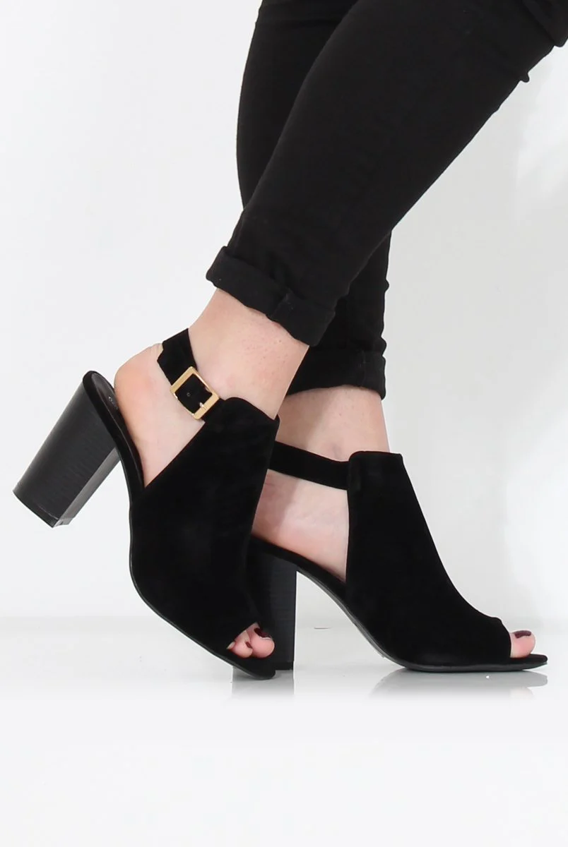 Sherry Black Suede Cut Out Ankle Boot - Image 3