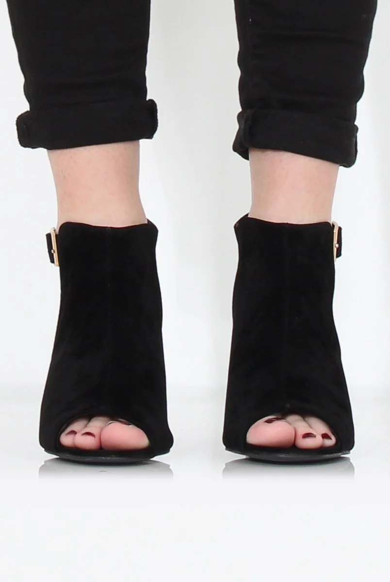 Sherry Black Suede Cut Out Ankle Boot - Image 4