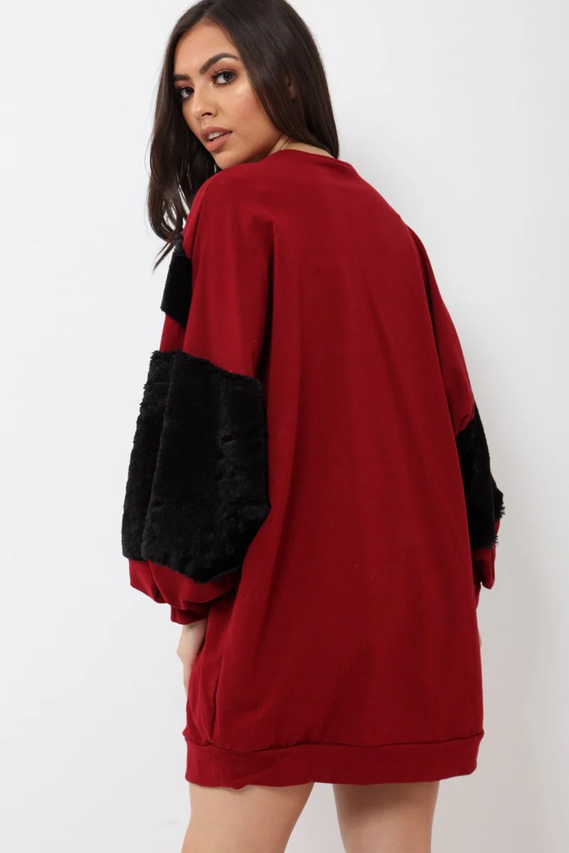 Wine Chevron Fur Jumper Dress - Esme - Image 4